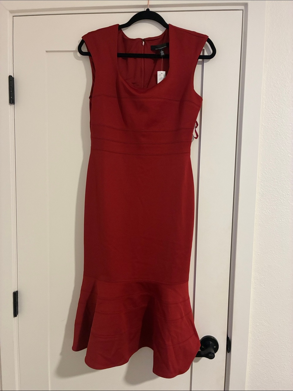 White House Black Market Red Cap-Sleeve Mermaid Hem Dress